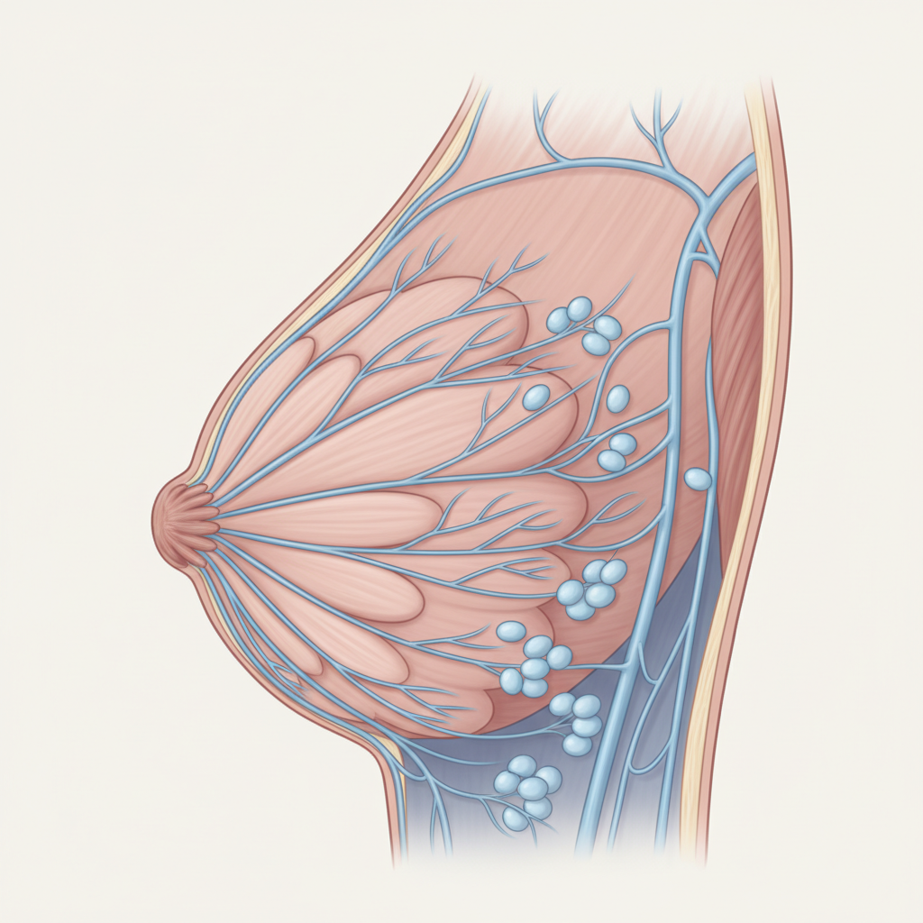 Illustration of the breast and nearby lymph nodes
